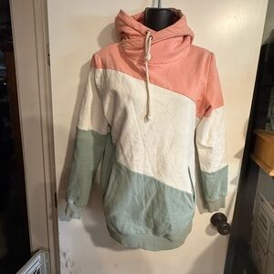 AMPERSAND AVE Tri-Tone Hoodie - Pink, White, and Green
